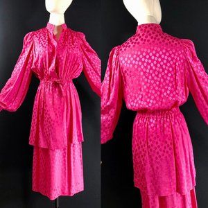 silk 2pc dress jacket blouson / puffy sleeves slip